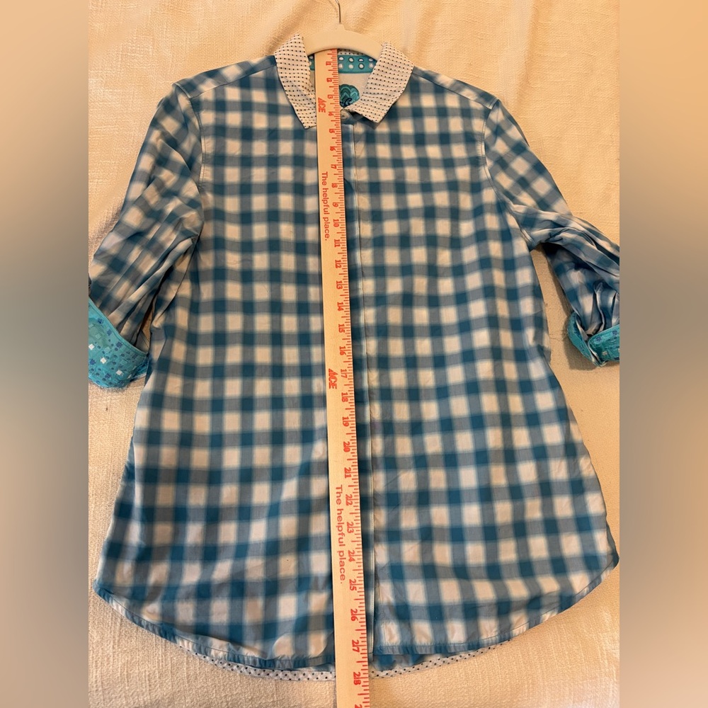 Robert Graham Blue & White Cotton Checked Collared Shirt Women’s Medium - Picture 7 of 10